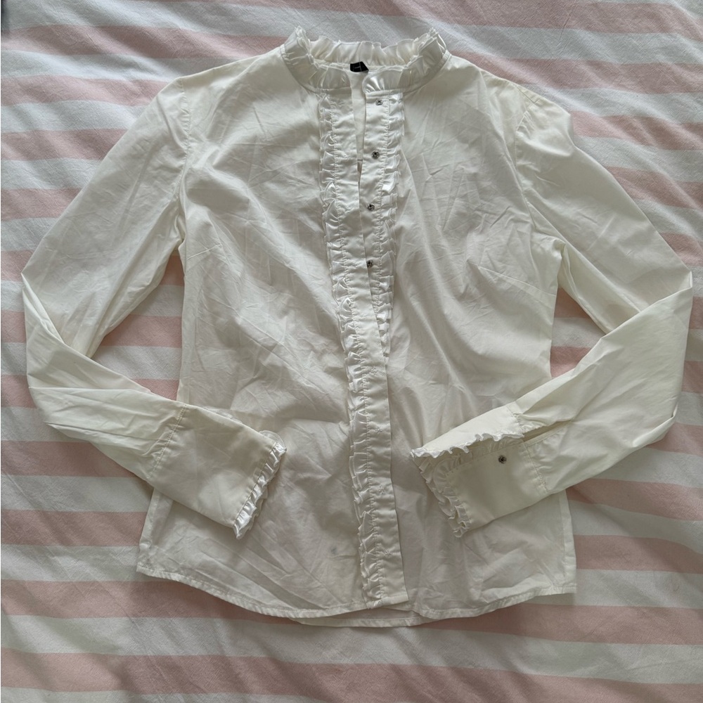 Tahari Ivory Ruffle-Trim Blouse